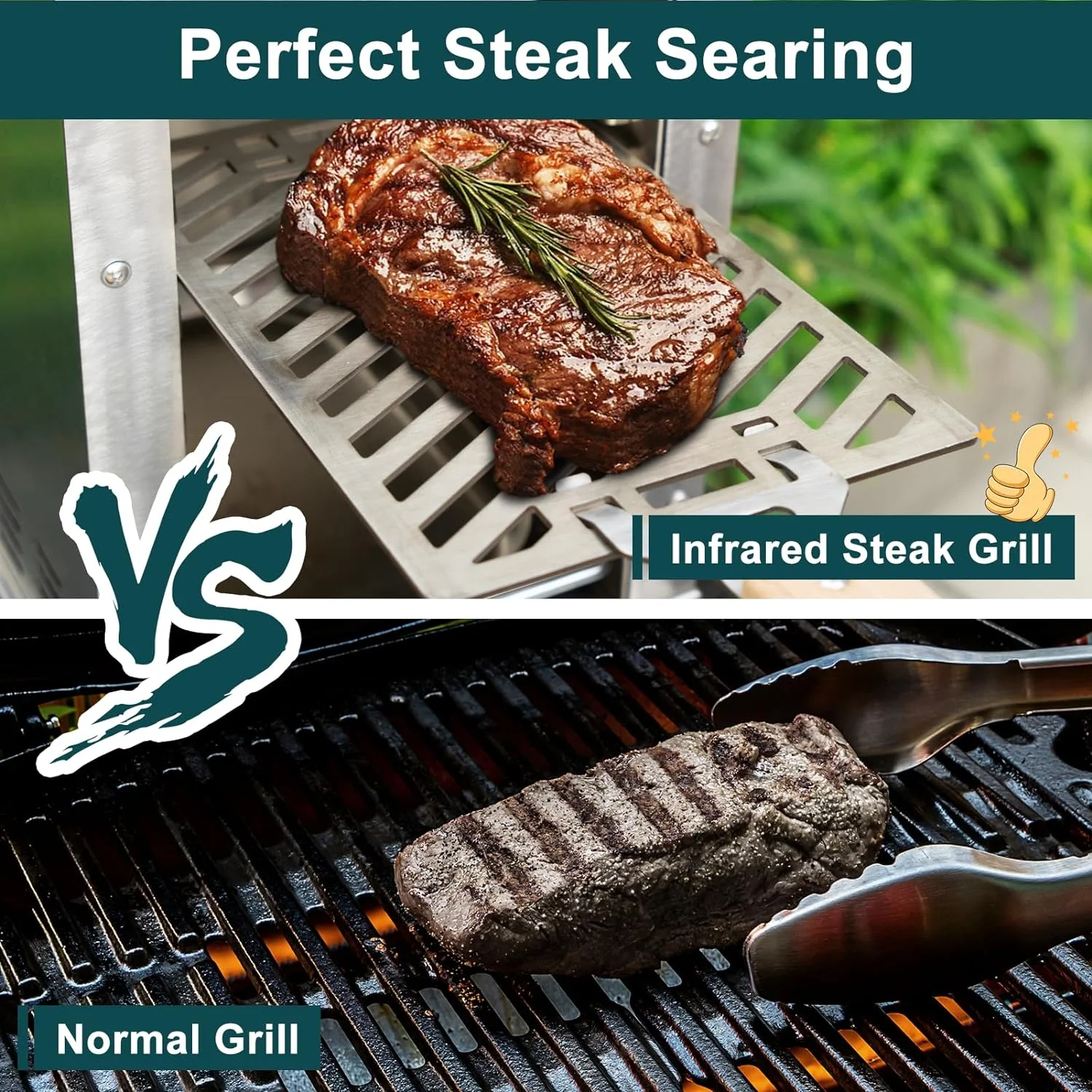 1500℉ Outdoor Propane Gas Grill, Infrared Technology, Fast Cooking Portable Steak Broiler for Meat, Seafood, Veggies and More, Durable Stainless Steel