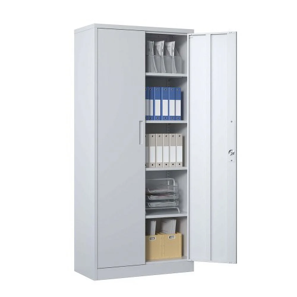 71"H Metal Garage Storage Cabinet, Black Tool Steel Locking Cabinet with Doors and 4 Shelves