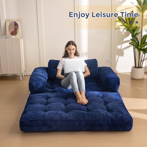MAXYOYO Folding Sofa Bed, L-Shaped Convertible Sofa Bed with Armrest Foldable Sleeper Couch with Pillow