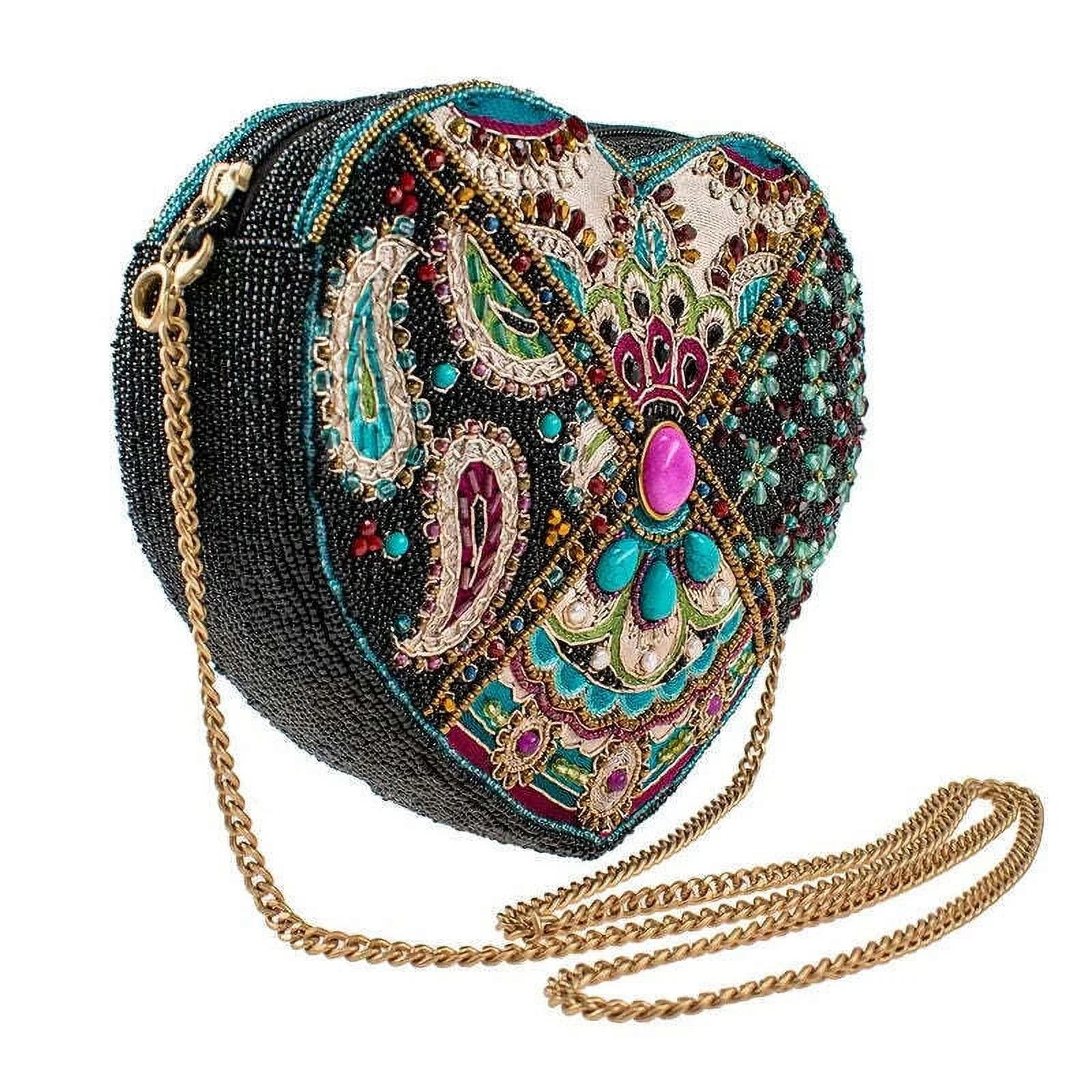 Mary Frances Crazy in Love Crossbody Handbag Heart Embroidered Black Bag New