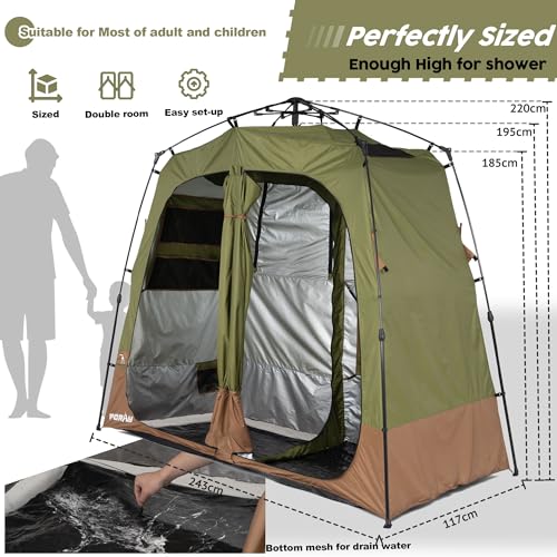 Camping Shower Tent Deluxe Changing Room Easy Set Up Privacy Shelter,Large Toilet Tent 2 Rooms with Floor Drain Design for Beach, Camping