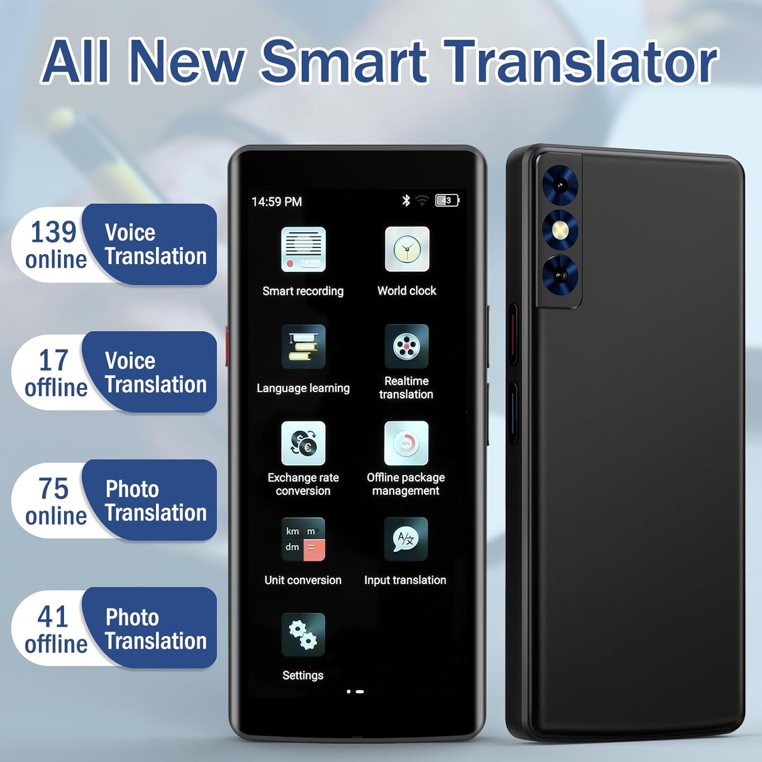Language Translator Device, Two Way Real-Time Voice Translation, Support 139 Languages with 5.5” HD Inch Touch Screen