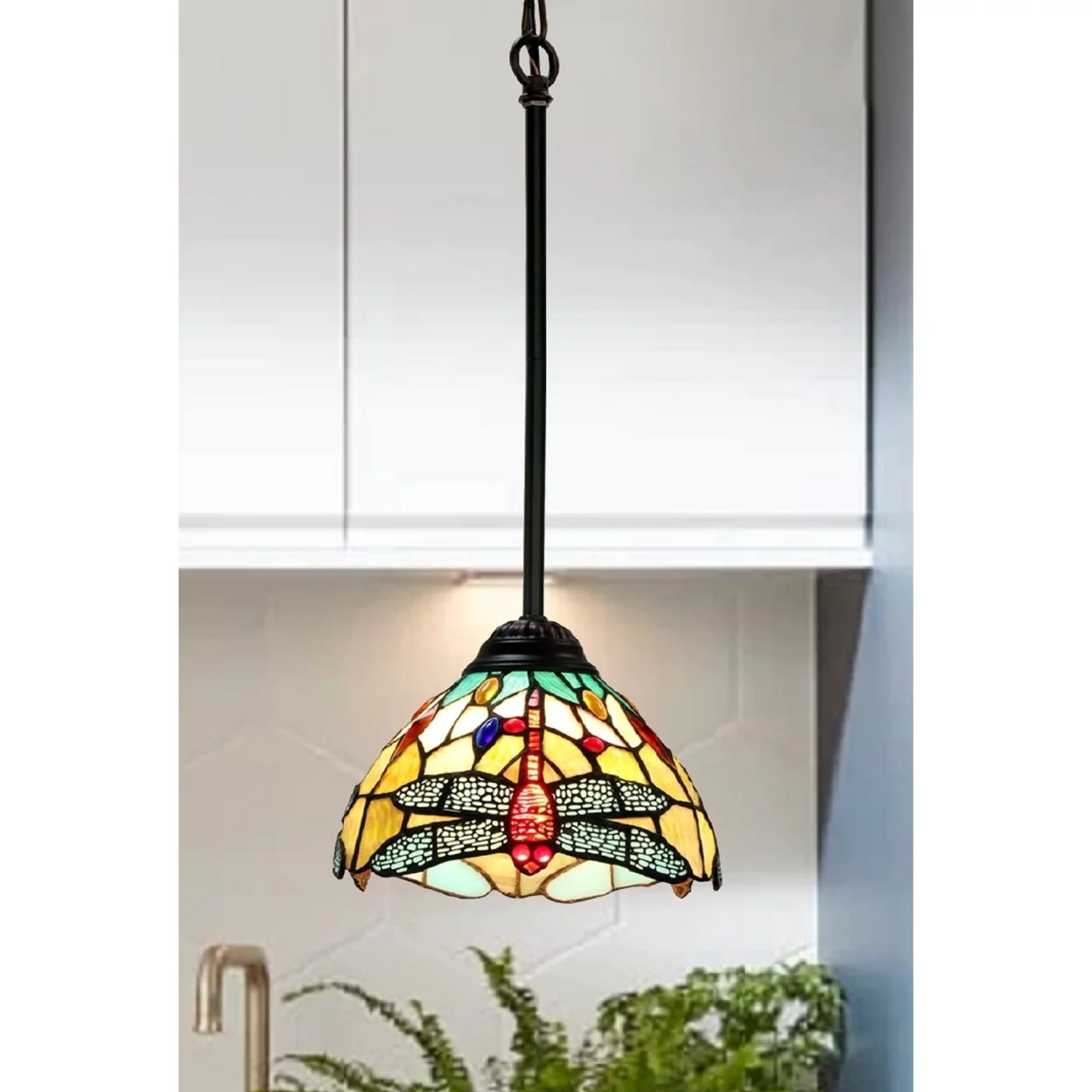 CHLOE Lighting EMPRESS Tiffany-style Dark Bronze 1 Light Mini Pendant 8" Wide