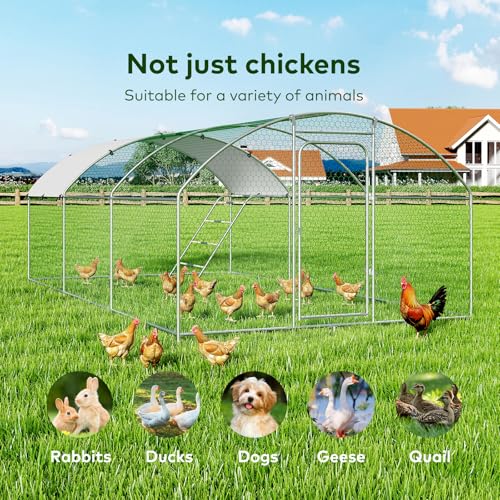Chicken Coop Poultry Cage Large Metal Hen Run with Water-Resident Cover for Rabbit Duck House Outdoor Walk-in Chicken Pen for Yard