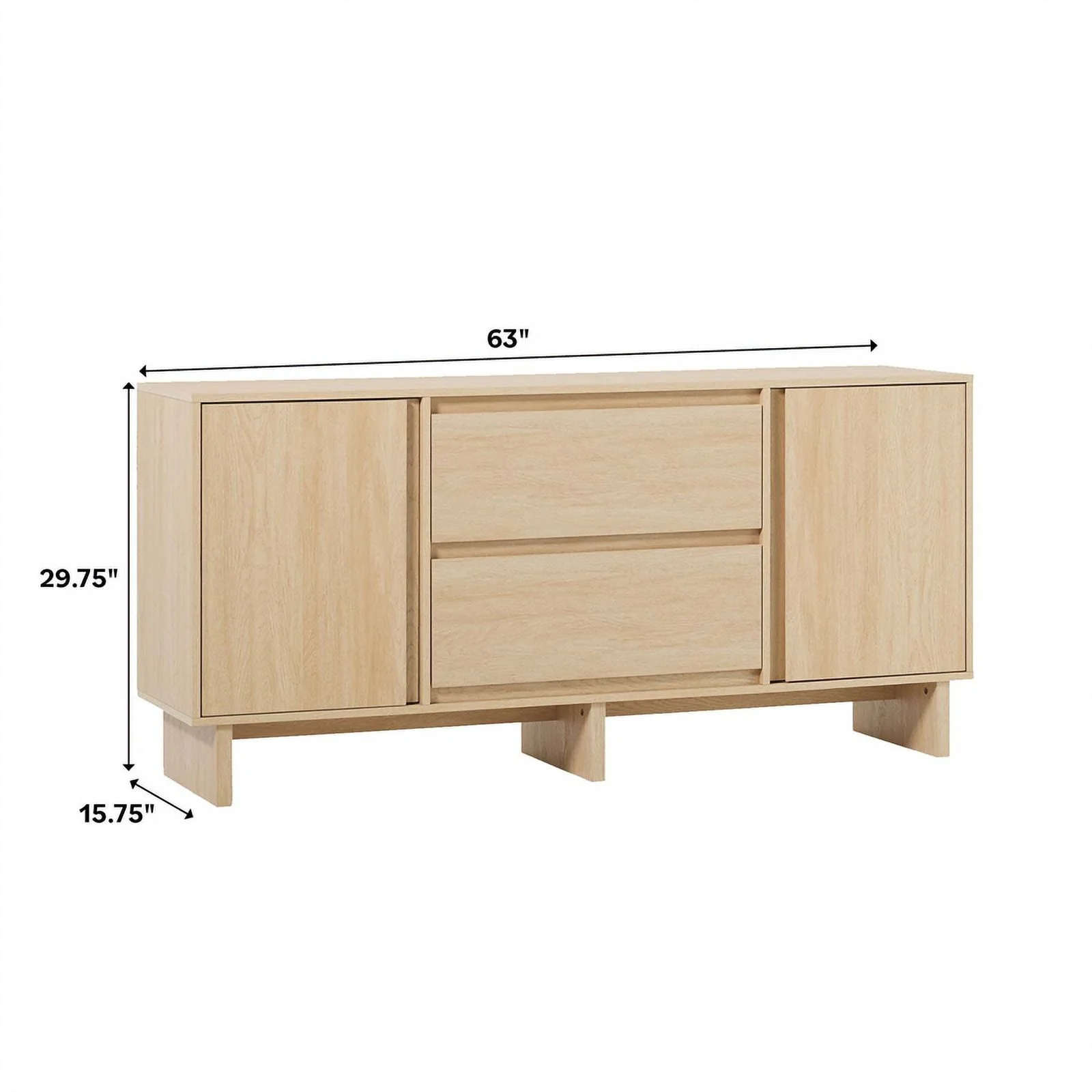 Pemberly Row Modern Beveled 2-Door 2-Drawer Wood Sideboard 63" - Coastal Oak