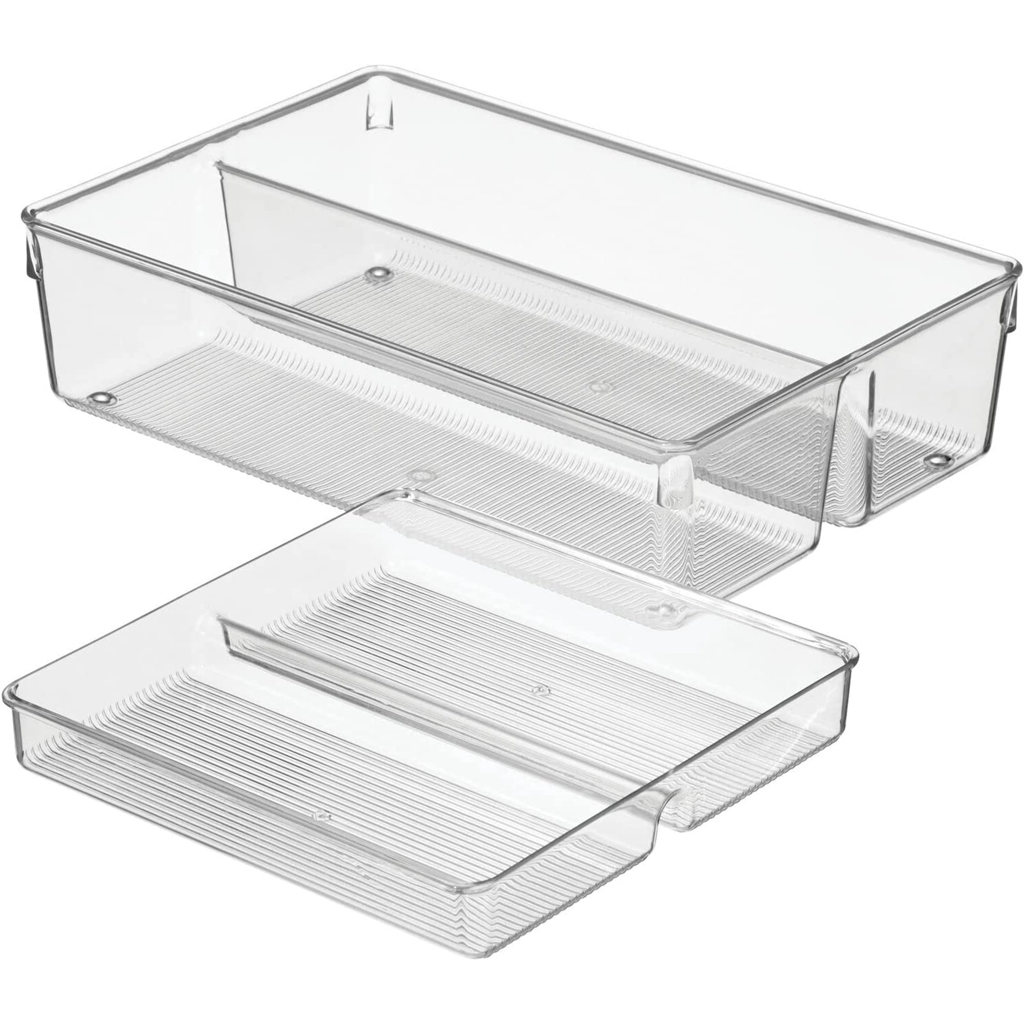 Plastic Stackable Kitchen Drawer Organizer with 2-Tier Tray - Fits Cabinet, Pantry, Refrigerator, Freezer