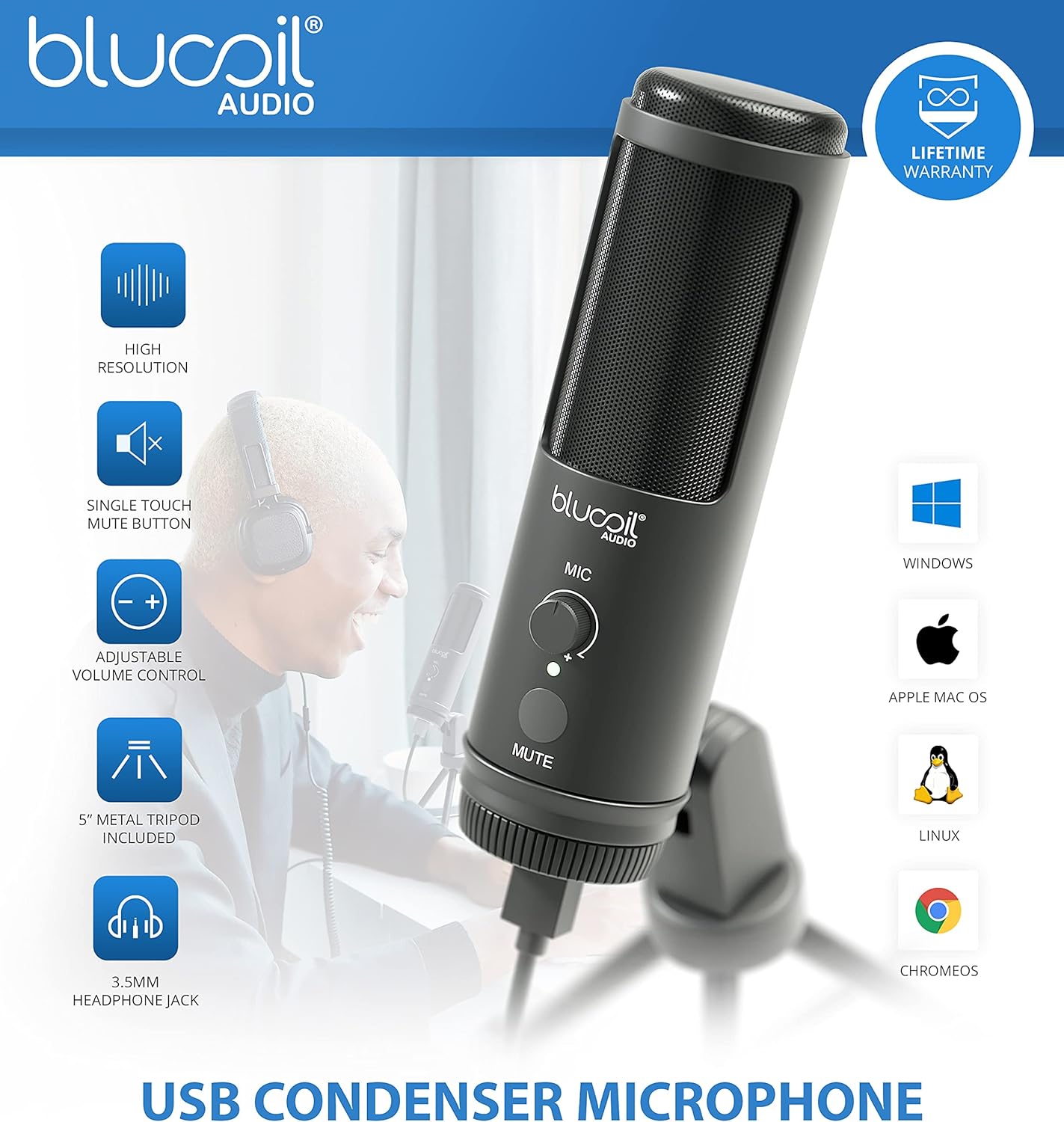 Mevo Start Wireless Live Streaming Camera 1080p HD Video Quality Bundle with Blucoil USB Condenser Microphone, USB-A Mini Hub, Pop Filter