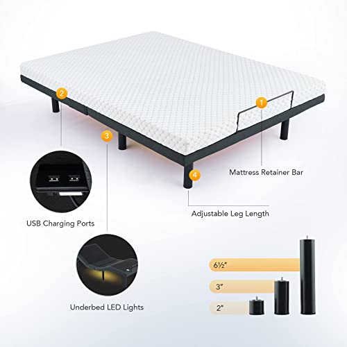 VONLUCE Motorized Bed Frame with Remote Control, Zero Clearance Adjustable Bed Base