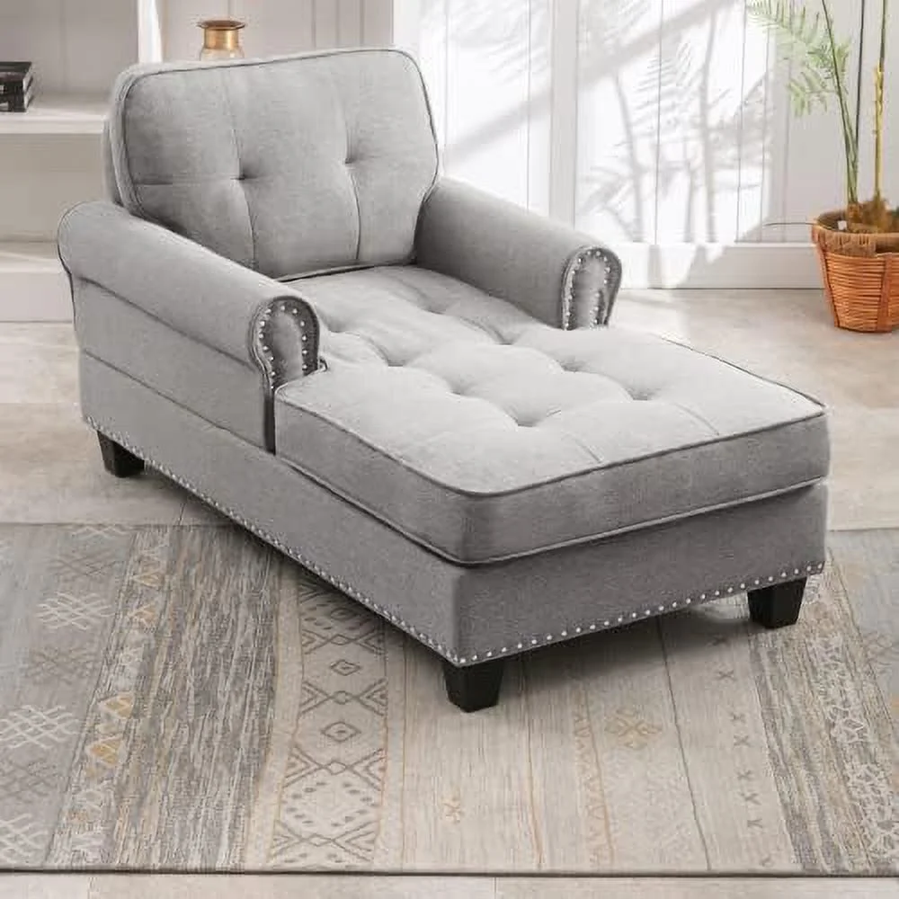 NLIBOOMLife Chaise Lounge Sofa Couch Linen Chaise Sofa Bed Bench with Tufted Back  Mid-Century Sleeper Sofa Chair Bed for Small
