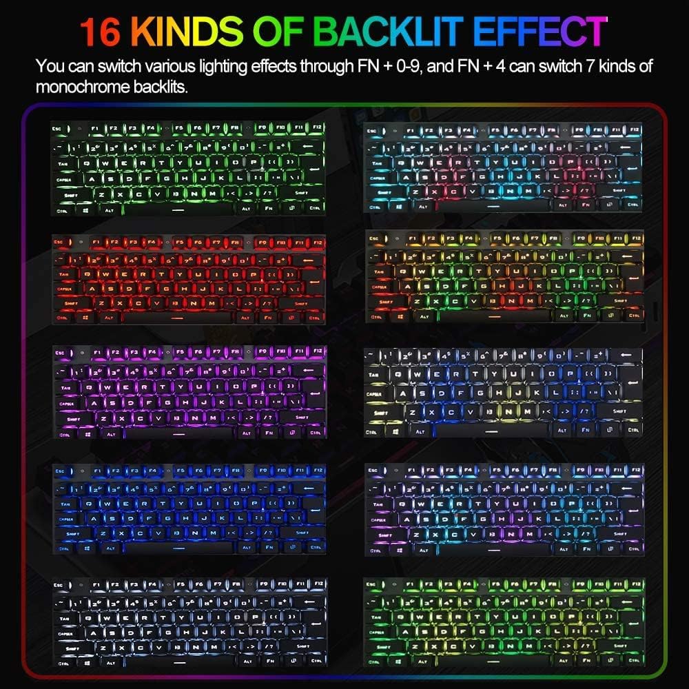FELiCON Wired Game Keyboard and Mouse Combo, RGB LED Backlit Mechanical Feel Keyboard with Hand Rest Phone Holder