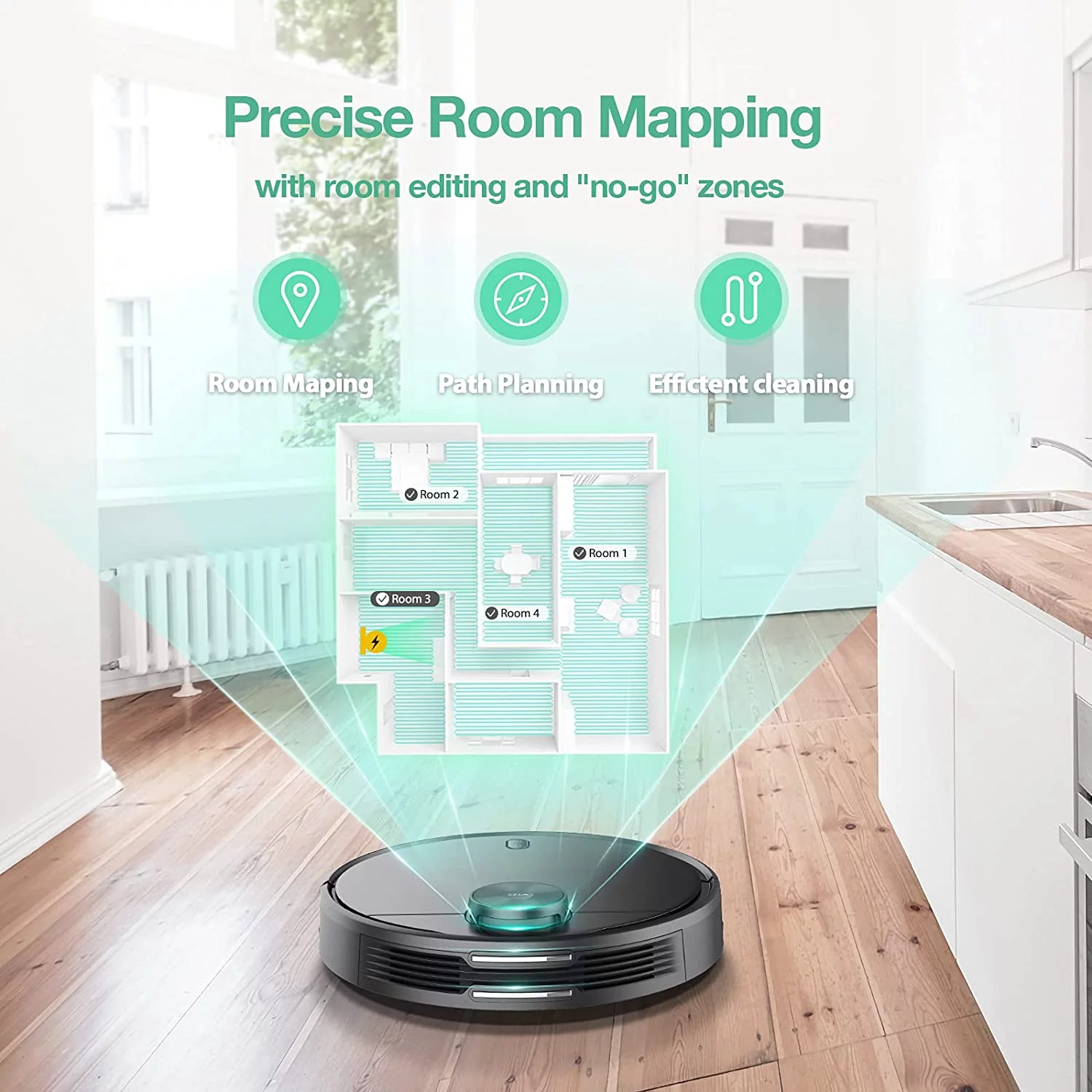 Wyze Robot Vacuum with LiDAR Room Mapping, 2,100Pa Strong Suction, Straight-line Movements, Virtual Walls, Ideal for Pet Hair