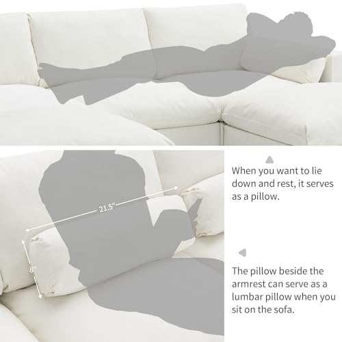 Merax 86.5" Sectional Sofa with Storage Pockets & Removable Ottomans, 5 Seat U Shaped Sleeper Cloud Couch Set