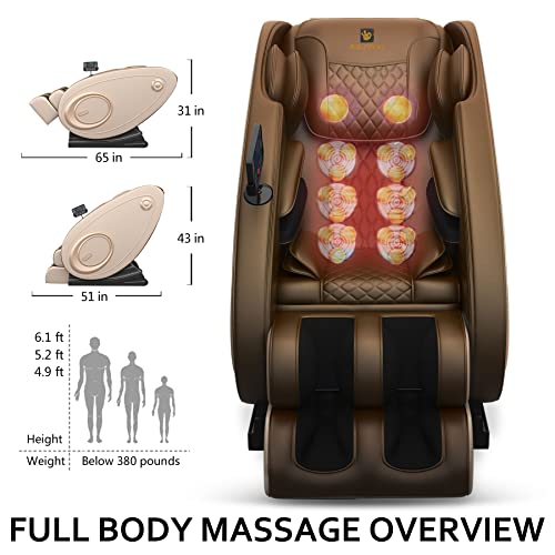 Massage Chair with Zero Gravity, Full Body Massage Chair Recliner with Airbags, Heating, Bluetooth Speaker, Foot Roller, Touch Screen, Gold