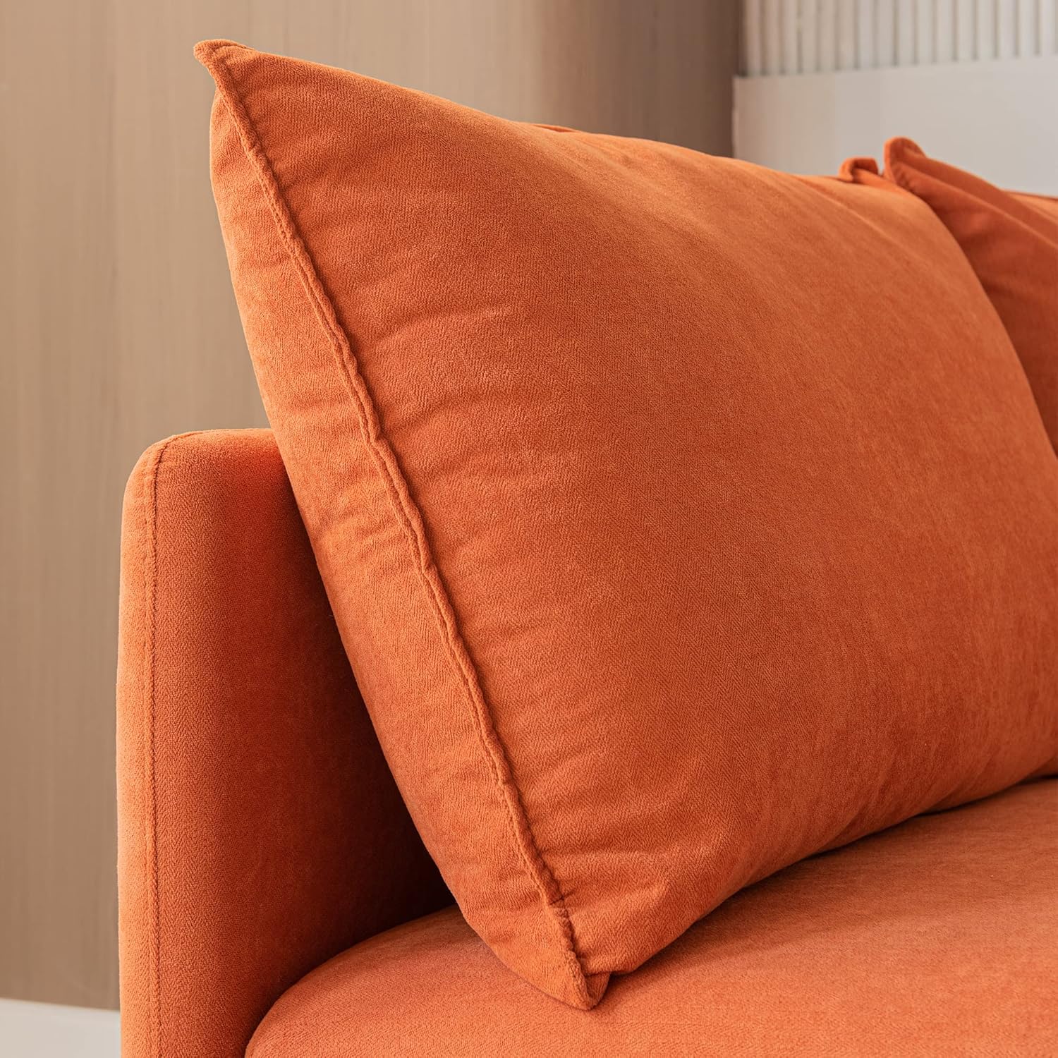 Modular L-Shaped Corner Sofa,Left Hand Facing Sectional Couch,Orange Cotton Linen-90.9" Modern Couch for Bedroom,Apartment Sofa,Office Couch