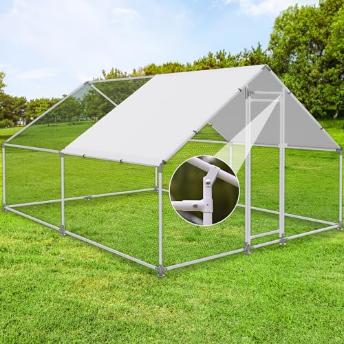 Large Metal Chicken Coop Walk-in Poultry Cage with Water-Resident and Anti-UV Cover Duck Rabbit Cat House Outdoor Chicken Run Pen with Spire Shaped