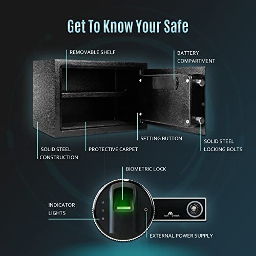 SEKAM Biometric Fingerprint Safe Box, Security Safe with Fingerprint Access, Personal Safe with Electronic Lock, Safe Box Waterproof Fireproof