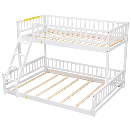 Ball & Cast Twin-Over-Twin Bunk Bed with Twin-Size Trundle and 3 Storage Stairs,Wood Bunkbed w/Full-Length Guardrails,Slat Support
