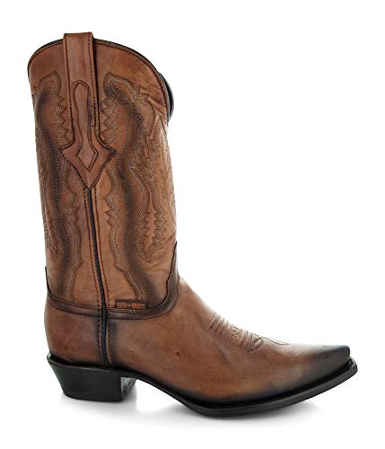 Soto Boots Mens Burnished Snip Toe Cowboy Boots, Genuine Leather Men's Cowboy Boots, Tan Western Boots For Men H50030