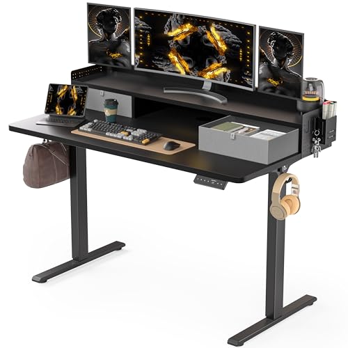 48x24 Inches Electric Standing Desk with 2 Drawers, Height Adjustable Stand up Desk for Home Office, Ergonomic Sit to Stand Table with Storage Shelf
