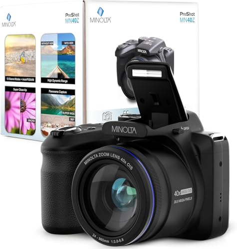 Minolta MN40Z 20MP Digital Camera – 40x Optical Zoom, 1080p FHD Video, 3.0" LCD, Wi-Fi, Face/Smile/Blink Detection – Silver