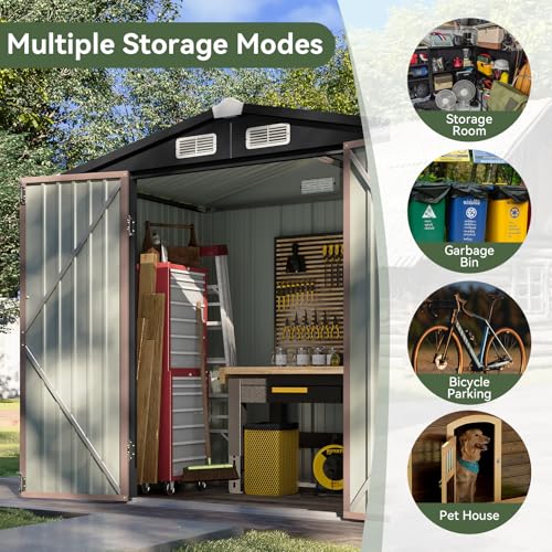 Aoxun 6.2x4 FT Shed Outdoor Storage Shed Metal Garden Shed with Lockable Doors & Slooping Roof Tool Shed Bike Shed for Backyard, Patio