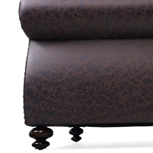 Mid-Century Vintage Sofa Couches with Rivet Design,3-Seater Sofa,Removable Sofa Cover Upholstered Cushions and Solid Wood Frame (Brown, 3-Seater)