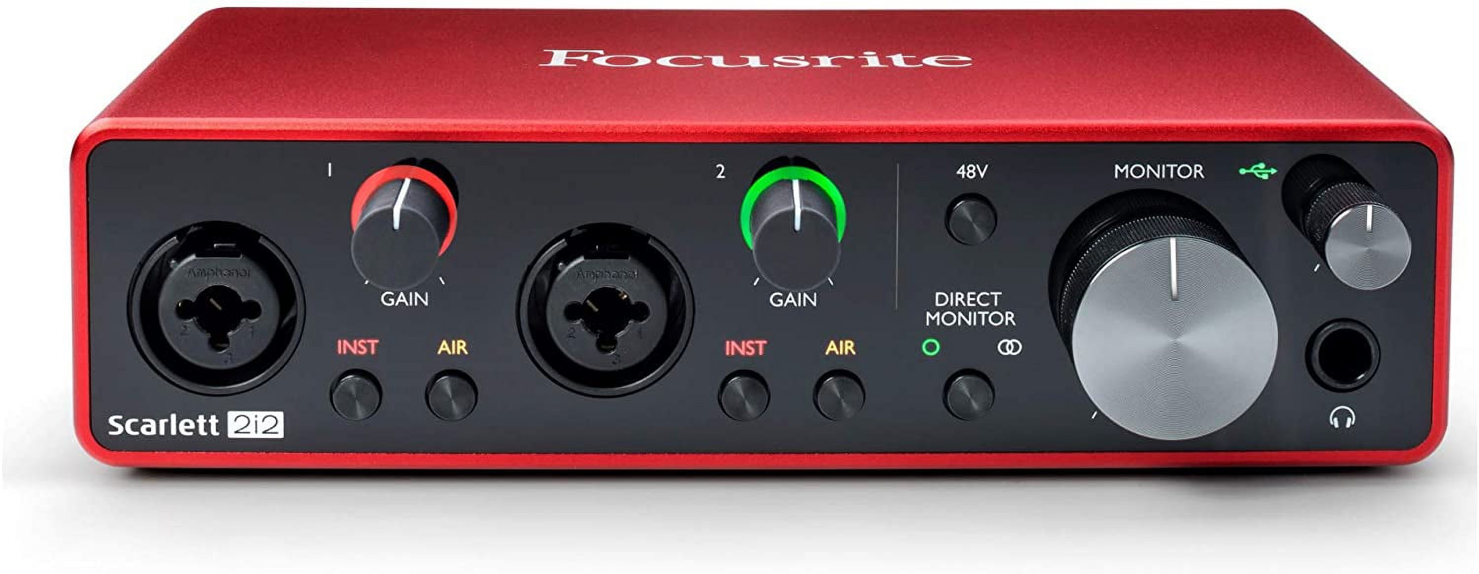 Focusrite Scarlett 2i2 3rd Gen 2x2 USB Audio Interface Bundle with Audio Technica AT2020 Condenser Studio Microphone MR DJ Stand, Shock Mount