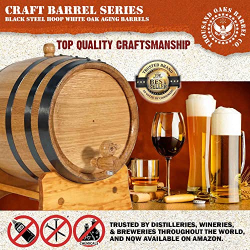 2 Liter Oak Aging Barrel with Wood Stand, Bung & Spigot - Mini Whiskey Barrels for The Home Alcohol Distiller, Moonshiner & Winemaker - Age Cocktails