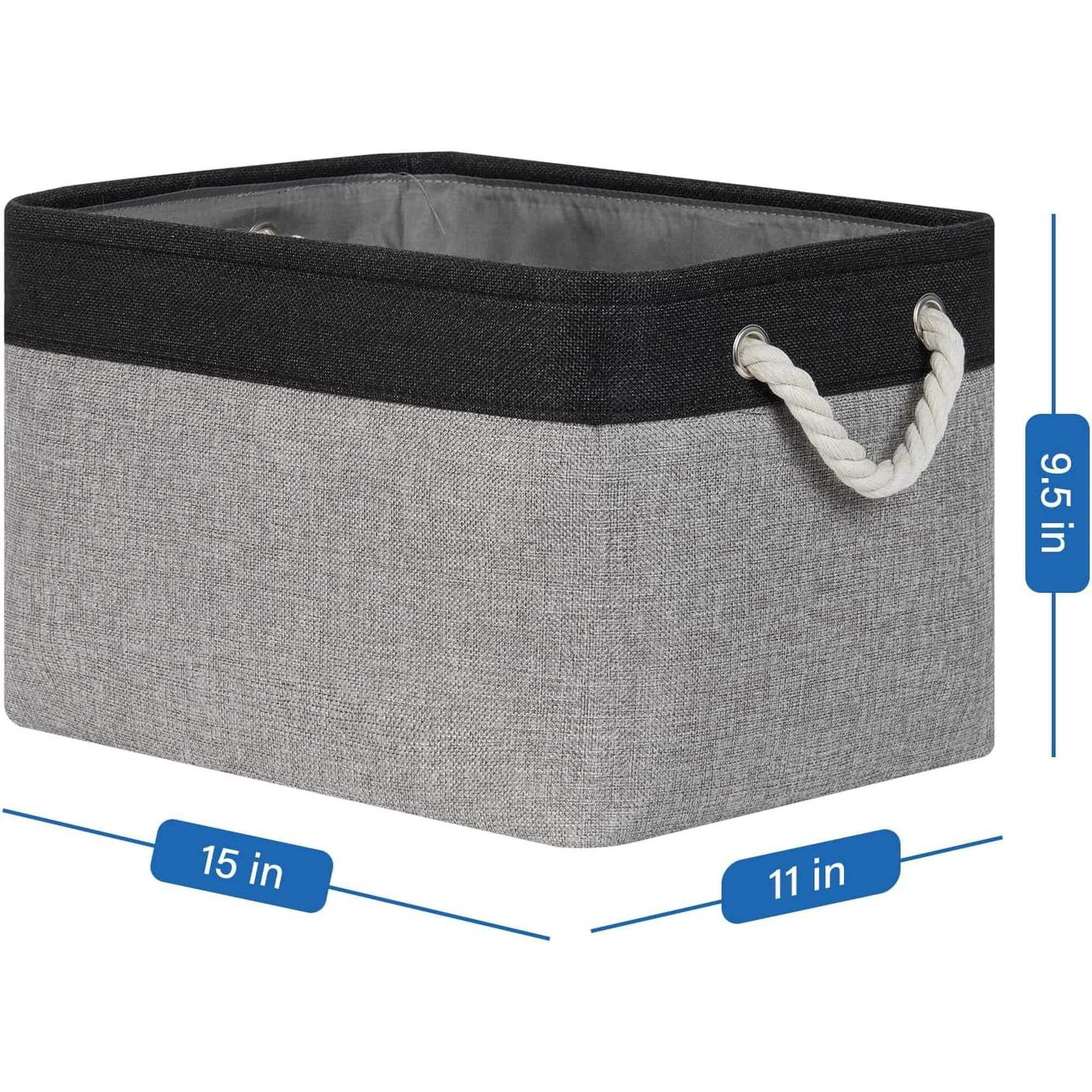 Fabric Storage Baskets 4Pack Storage Bins Decorative Basket for Gift, Clothes Bin with Rope Handle, Rectangle Baskets for Storage, Blankets(Black&amp