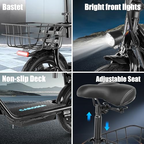 Caroma 500W/800W/1200W Electric Scooter with Seat, 14" Fat Tire Electric Scooter Adults, Max 15/25/30Miles Ranges, Top Speed 20mph