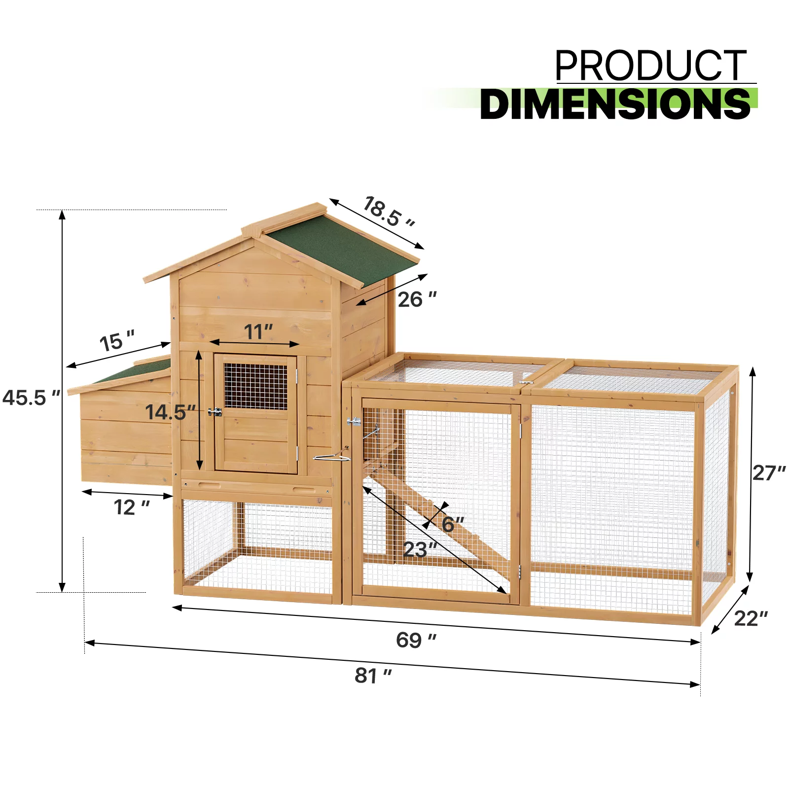 Magshion Outdoor Chicken Coop with Nesting Box, 80 inch Wooden Rabbit Hutch Poultry House with Run Cage