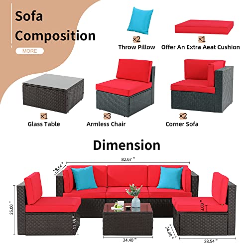 Shintenchi 6 Pieces Patio Furniture Sets Outdoor All-Weather Sectional Patio Sofa Set PE Rattan Manual Weaving Wicker Patio Conversation Set with