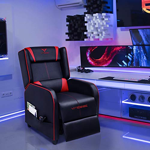 Vitesse Gaming Recliner Chair Racing Style Single Ergonomic Lounge Sofa Modern PU Leather Reclining Home Theater Seat for Living Gaming Room (Blue)