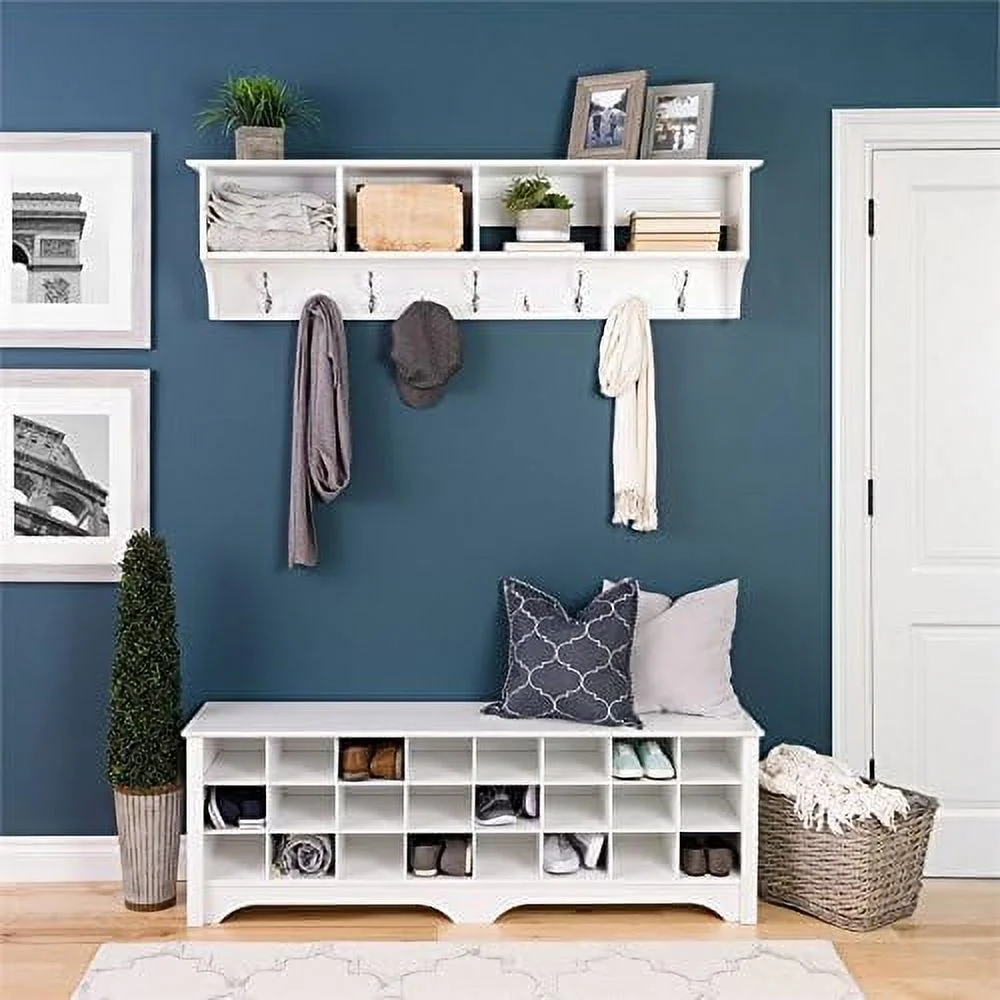Wide 24-Pair Shoe Cubby Bench, Shoe Rack, Shoe Storage For Entryway, Mudroom, Hallway, Closet And Garage, White