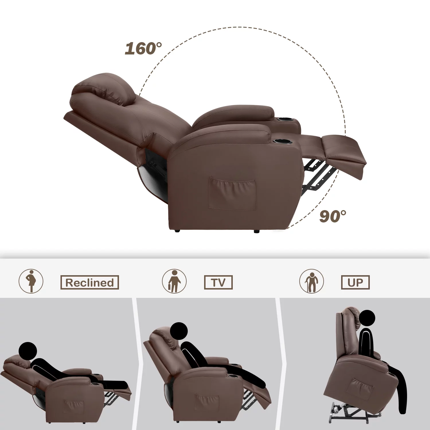 Homall Power Lift Recliner Chair PU Leather for Elderly with Massage and Heating Ergonomic, Black