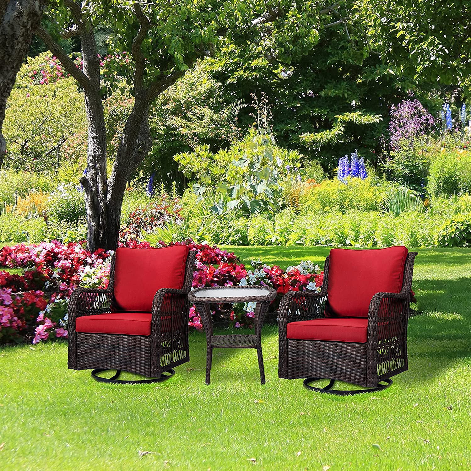 Outdoor Wicker Swivel Rocker Patio Set, 360 Degree Swivel
