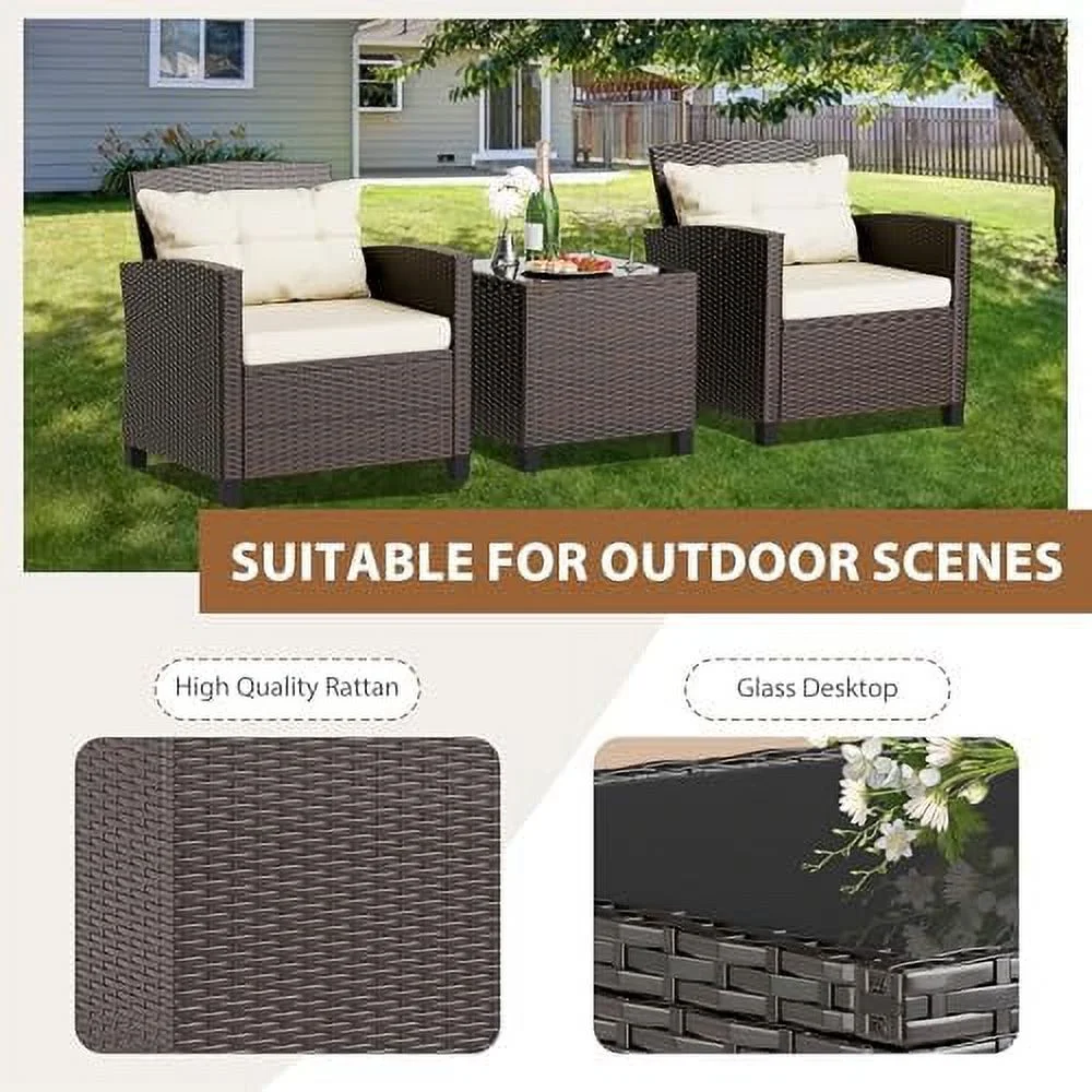 YPDCHB 3 Pieces Wicker Patio  Set Outdoor  Wicker Chairs Conversation Set Small Patio  for Apartment Balcony Bistro  Gray - Curated Treasures Market