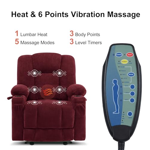 MCombo Zero Gravity Power Recliner Chair with Heat and Vibration Massage, Reclining Chair with USB & Type C Ports, Cup Holders for Living Room