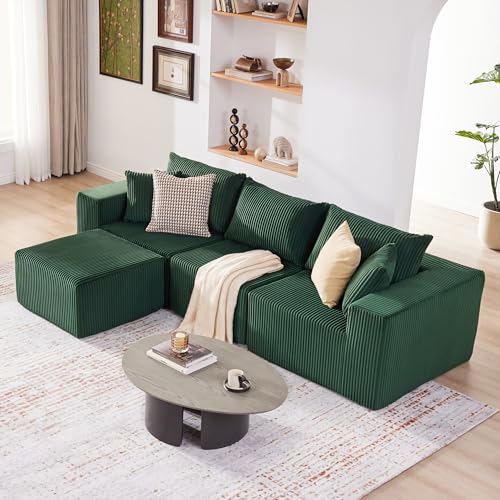 107.4" Cloud Couch Sectional, Modular Sofa with Deep Seat, Plush Corduroy L Shaped Boneless Couch, Convertible Sectional Couches for Living Room