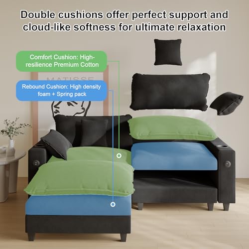 Modular Sectional Sofa, Cloud Couch with Ottoman, Charging Station, Throw Pillows, Cup Holders, Modern Convertible U Shaped Couches for Living Room
