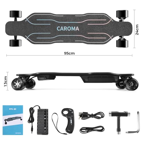 Caroma 38" Electric Skateboard with Remote, 1200W Brushless Motor, 28 Miles Range & 28Mph Top Speed, Max Load 300lbs, 9 Layer Maple Wood