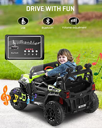ANPABO 24V 4X4 Ride on Car Truck w/Remote Control, 4WD/2WD Switchable Kids UTV, 19" Spacious Seat, 4 Shock Absorbers, Soft Start, Music Player