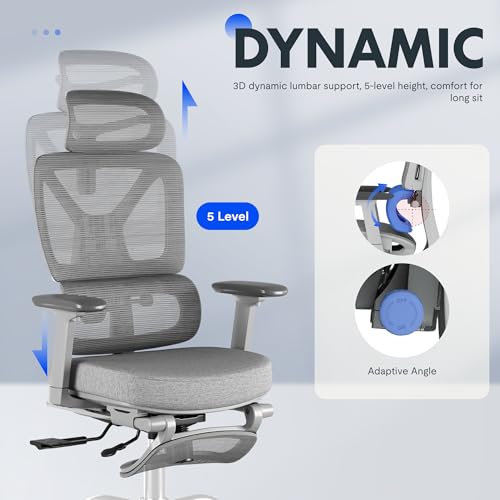 FLEXISPOT ErgoX Premium Ergonomic Office Chair with Footrest- Adjustable 3D Armrests, Dynamic Lumbar Support, Recline & Tilt Function, Mesh Seat