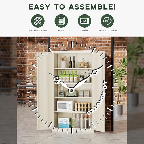 Greenvelly Metal Storage Cabinet, 72" Black Locking Metal Garage Storage Cabinet with Doors and 4 Adjustable Shelves