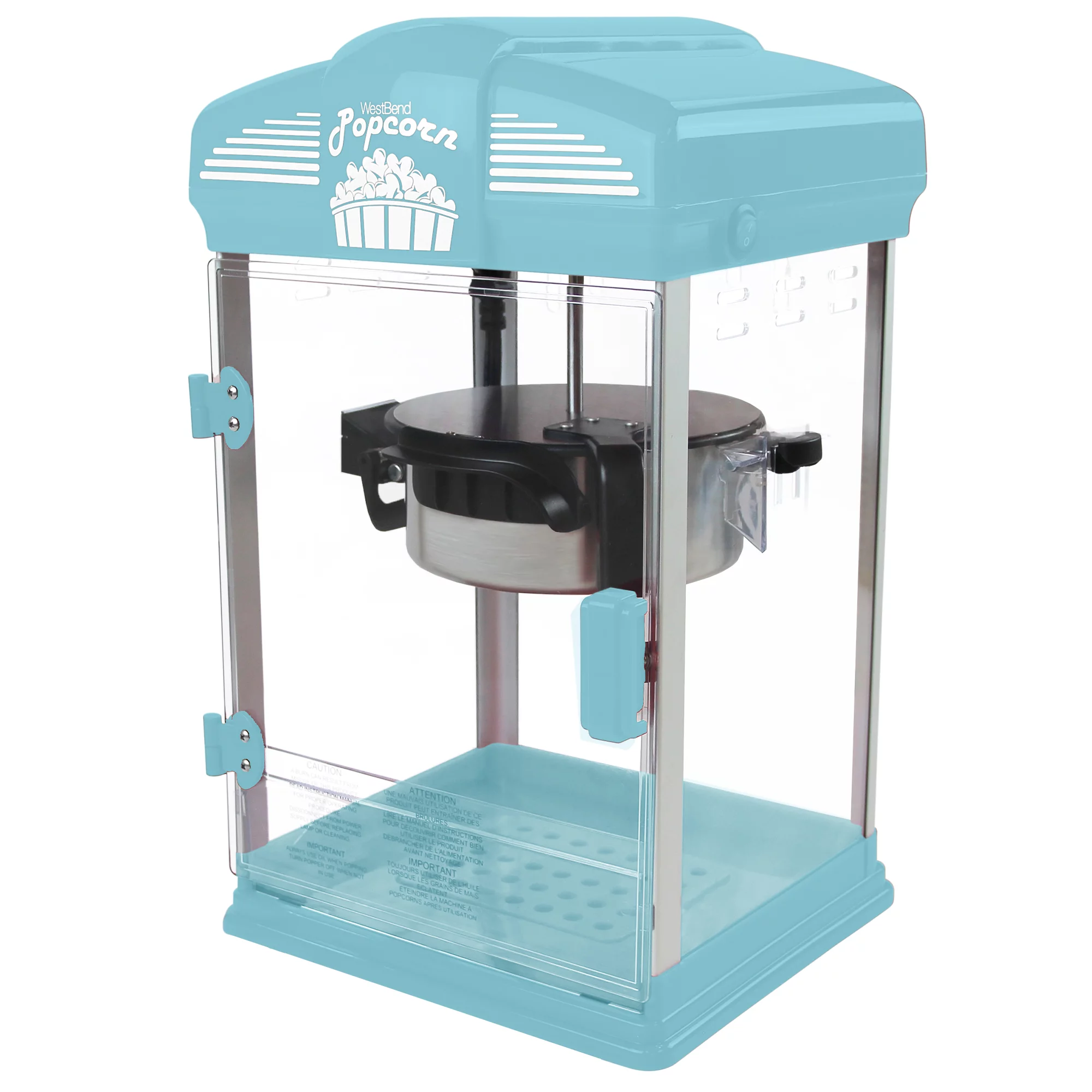 West Bend Theater Crazy Theater Style Popcorn Popper Machine with Nonstick Kettle, 4-Ounce, Blue