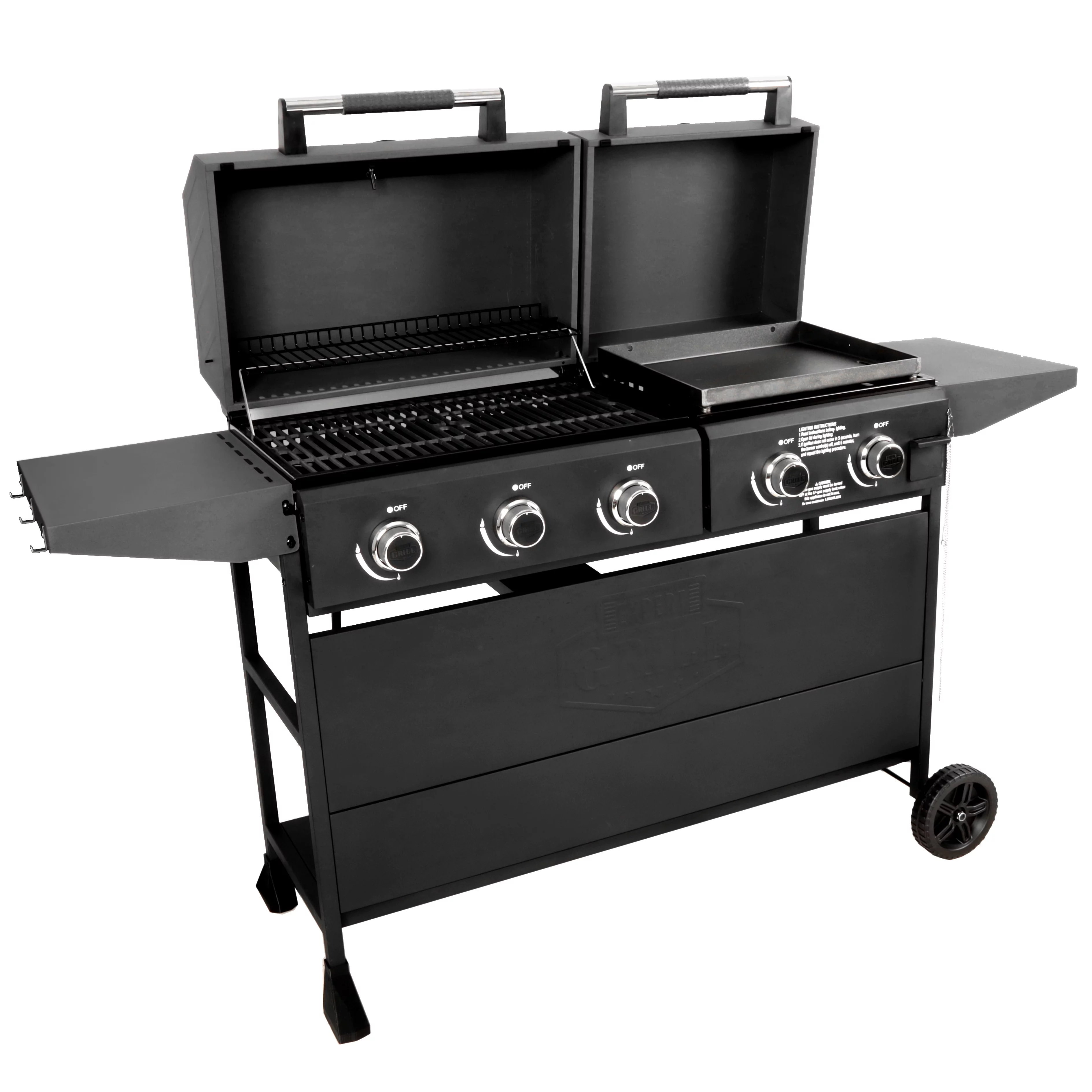 Expert Grill 5 Burner Combination Propane Gas Grill and Propane Griddle Grill, Black - Radiant Selections
