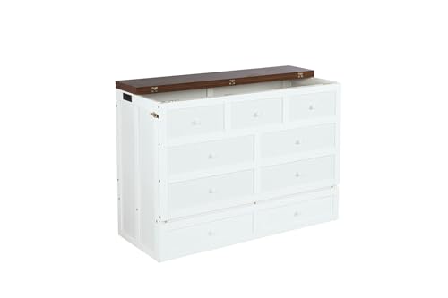 SOFTSEA Queen Size Murphy Bed Cabinet Bed with Storage Drawer and Charging Station, Modern Foldable Platform with USB Port