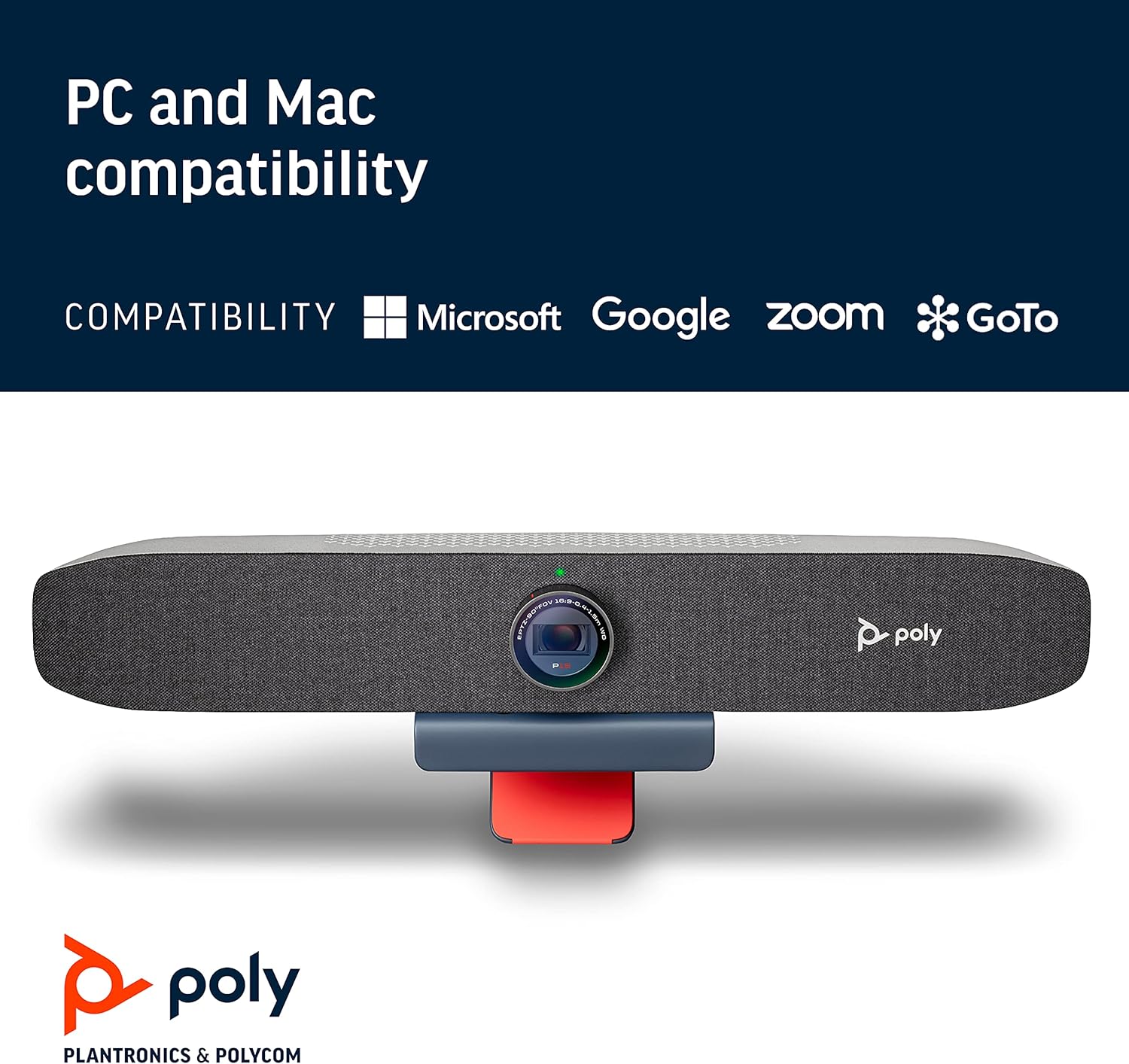 Poly Studio P15 Personal Video Bar (Plantronics + Polycom) - Complete Audio + Premium 4K Webcam Solution - Camera, Mics & Speaker