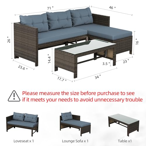 Shintenchi Outdoor Patio Furniture Sets, Wicker Patio sectional Sets 3-Piece