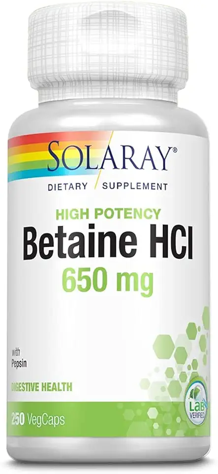 Solaray Betaine HCL with Pepsin, High Potency Hydrochloric Acid Formula, Healthy Digestion Supplement, Digestive Enzymes for Gut Health Support